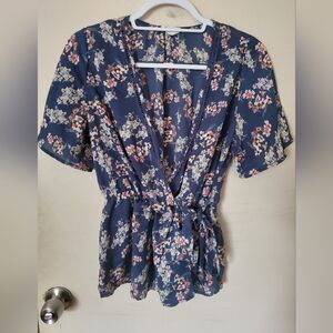 Floral v neck wrap blouse